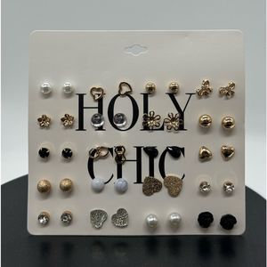 Holy Chic 20 Pairs Assorted Post Earrings Gold Tone